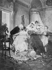 Scan of an 1895 illustration by Franz Xaver Simm. Public domain. Originally captioned “Er muss heraus!” – It must come out!