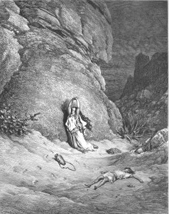 Hagar and Ishmael in the Wilderness. Image Gustave Doré. Public domain.