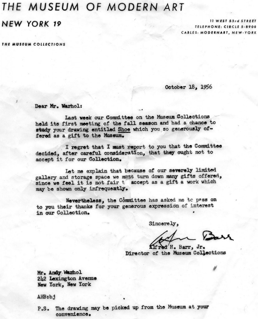 Andy Warhol rejection Letter