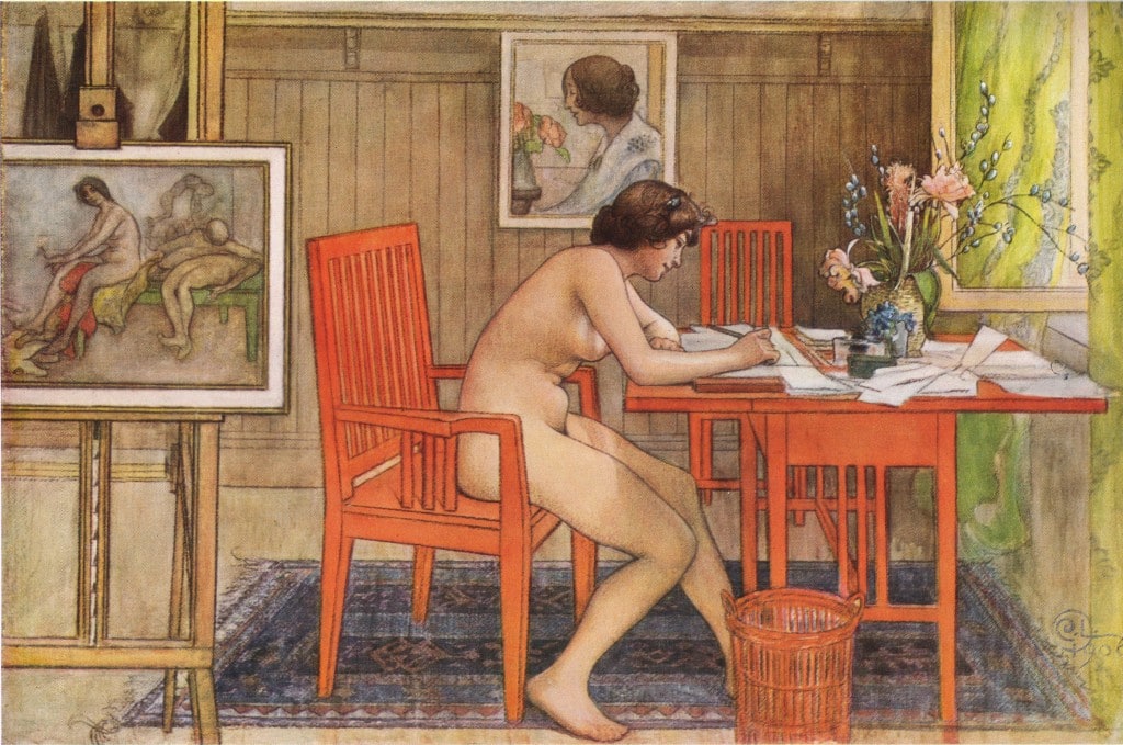 Image: Carl Larsson, “Model writing postcards.” Public domain.