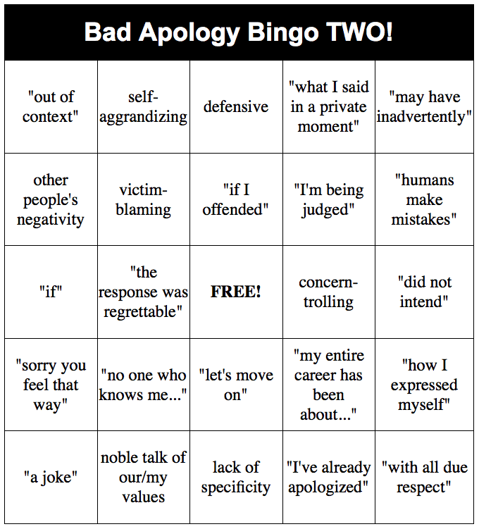 Bad Apology Bingo II