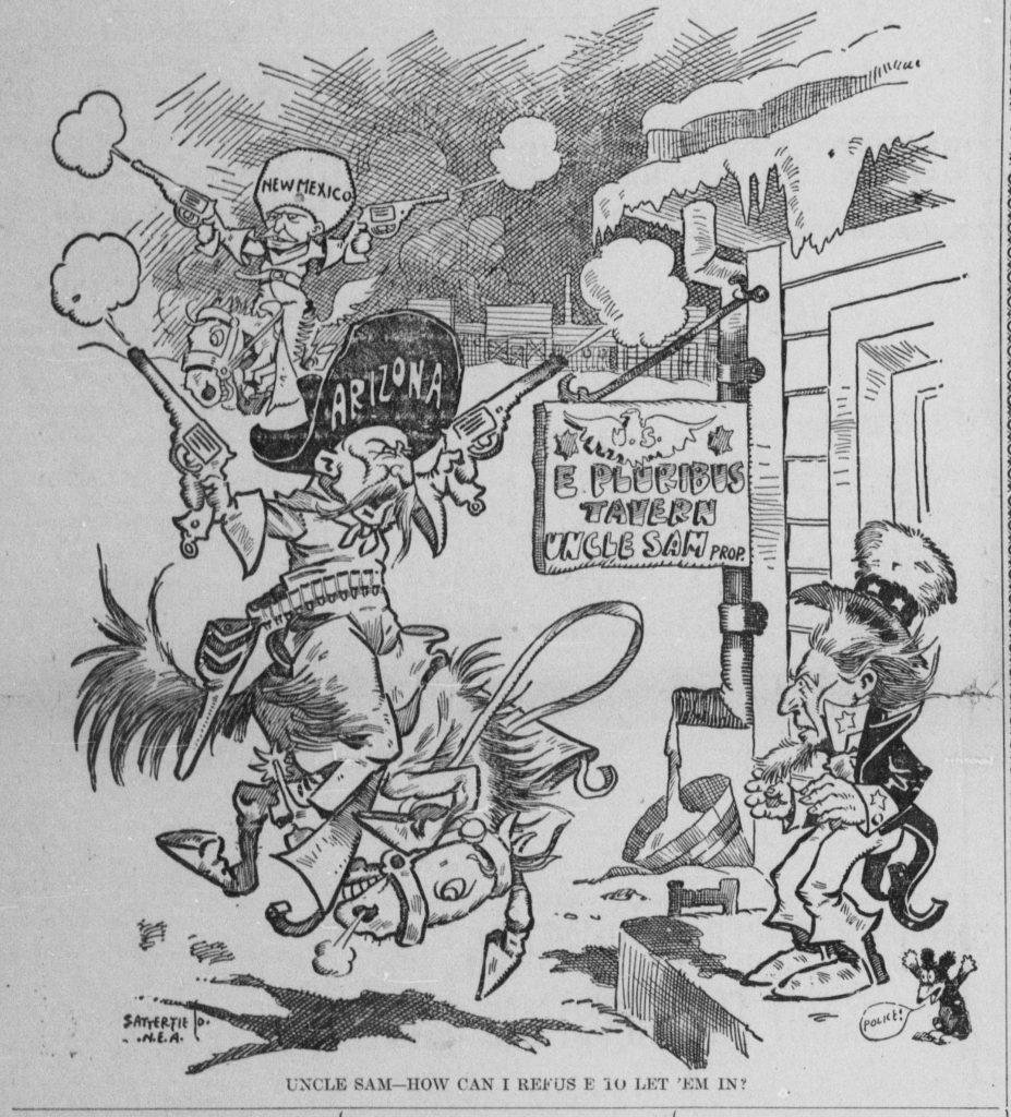 Cartoon: Bob Satterfield, Tacoma Times. 1903. https://chroniclingamerica.loc.gov/lccn/sn88085187/1903-12-22/ed-1/seq-4/ Public domain.