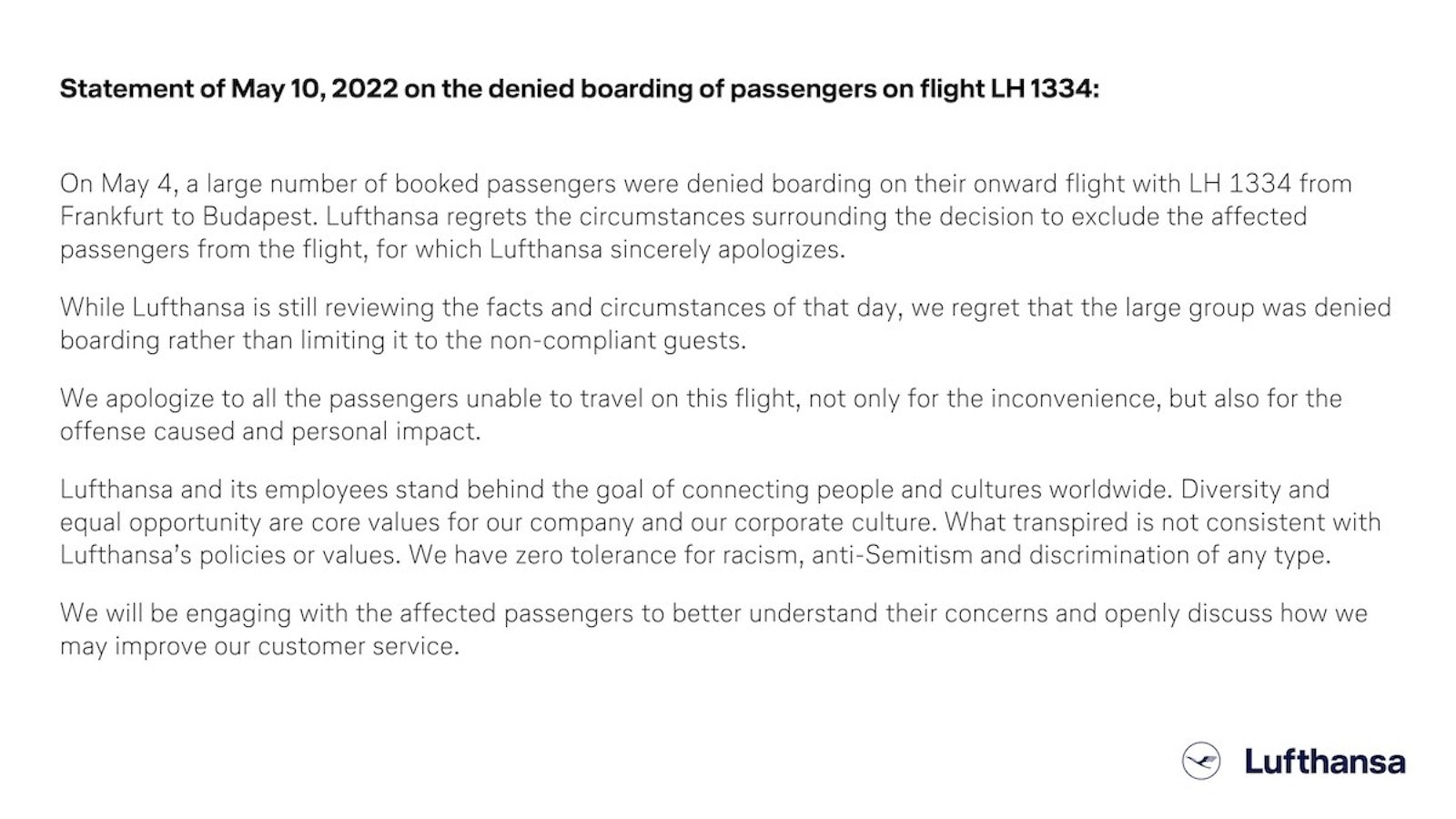 text box from Lufthansa social media reading: 