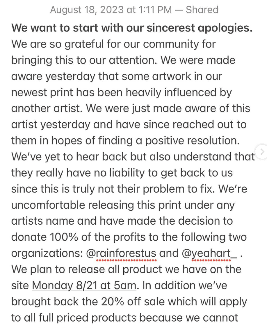 Statement from Nooworks, text in the body of the post